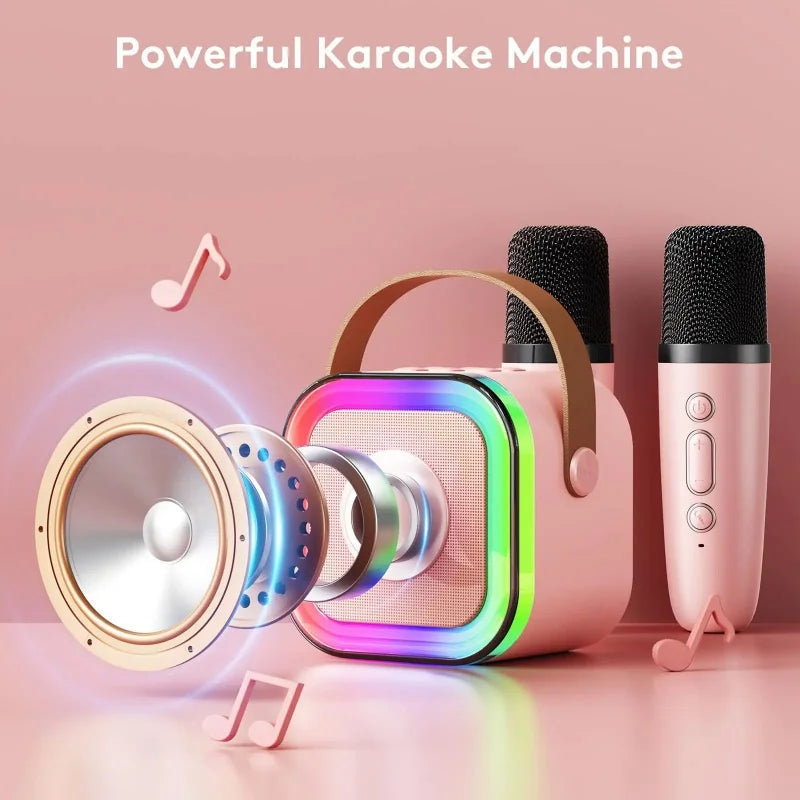 K12 karaoke machine with 1-2 wireless microphones portable 5.3 PA Bluetooth speaker system RGB lights audio home KTV kid gifts