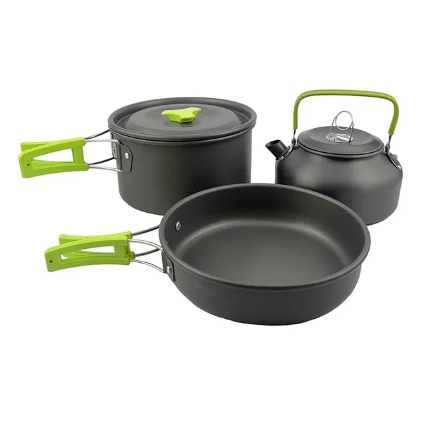 Portable Outdoor Aluminum Cooking Kit Set for 2-8 People - Camping Cookware Pan, Pot, Kettle, and Bowl - BBQ Picnic Hiking Table