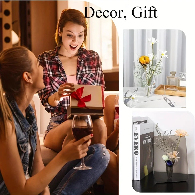 Acrylic Transparent Picture Frame Vase - Waterproof Modern Art Centerpiece, Unique Decorative Room Desk Vase for Living Room, Be