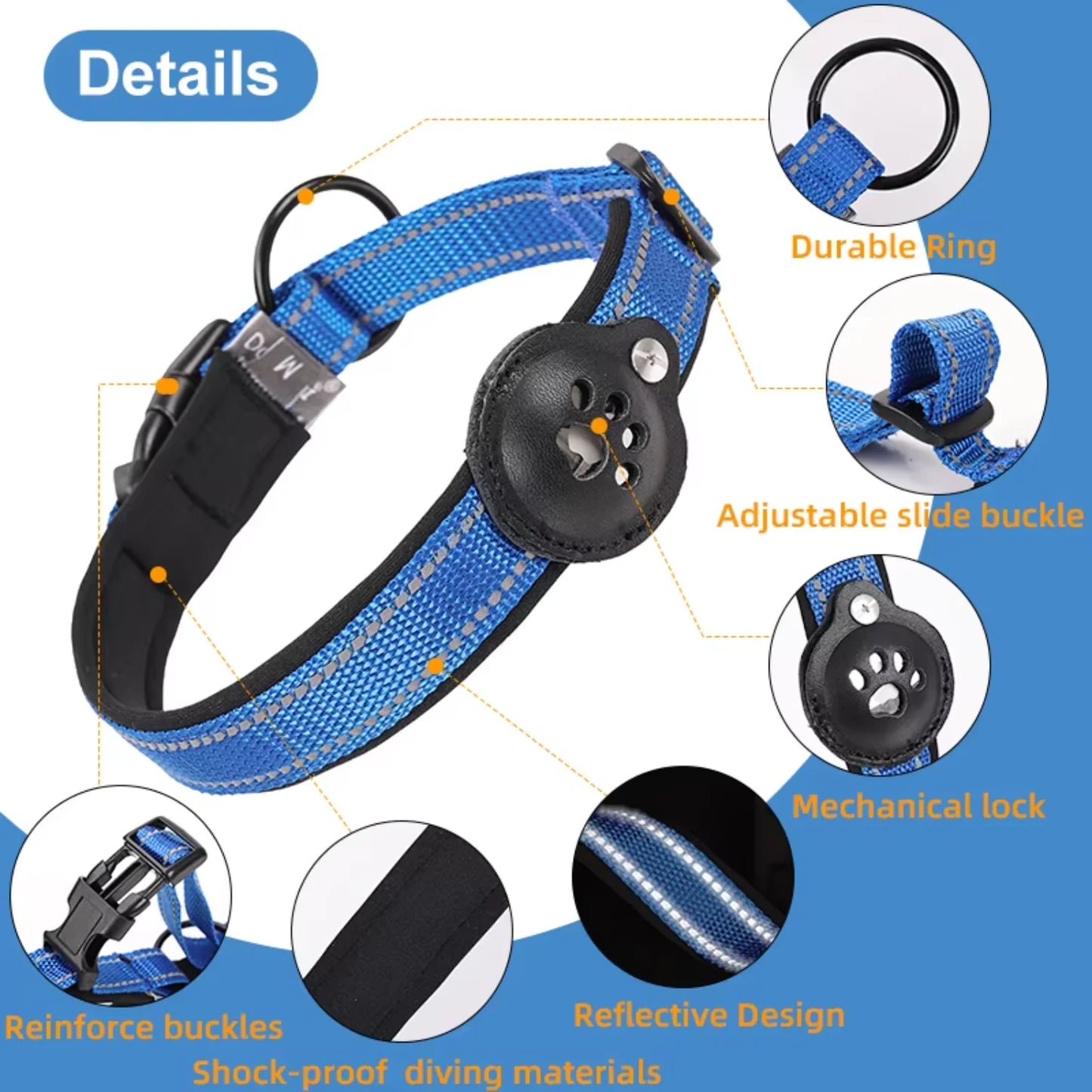 Smart nylon dog collar, wearable tracker for dog pet detection, Bluetooth dog anti-lost, the product does not contain a tracker