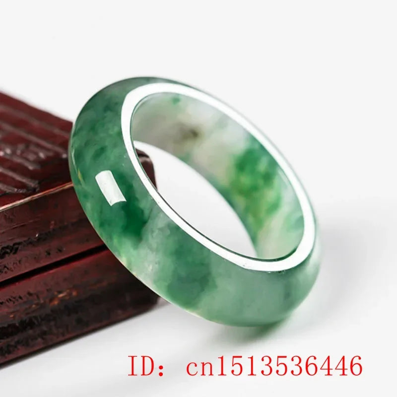 Natural Green Hetian Jade Floating Flower Ring Chinese Jadeite Amulet Fashion Charm Jewelry Hand Carved Crafts Gifts Women Men