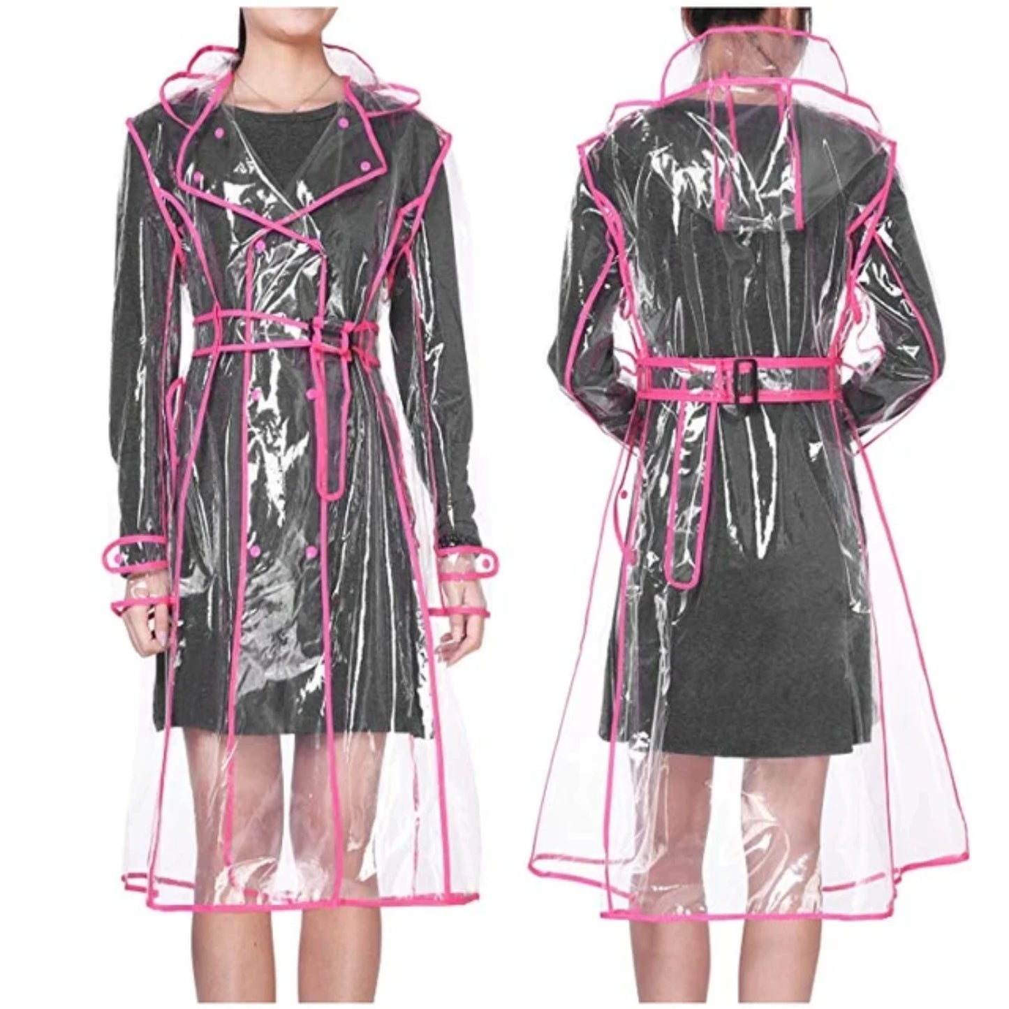 Waterproof Transparent Plastic Clear Long Ladies Raincoats Women Men Fashion Rain Coat Jackets Hooded with Belt