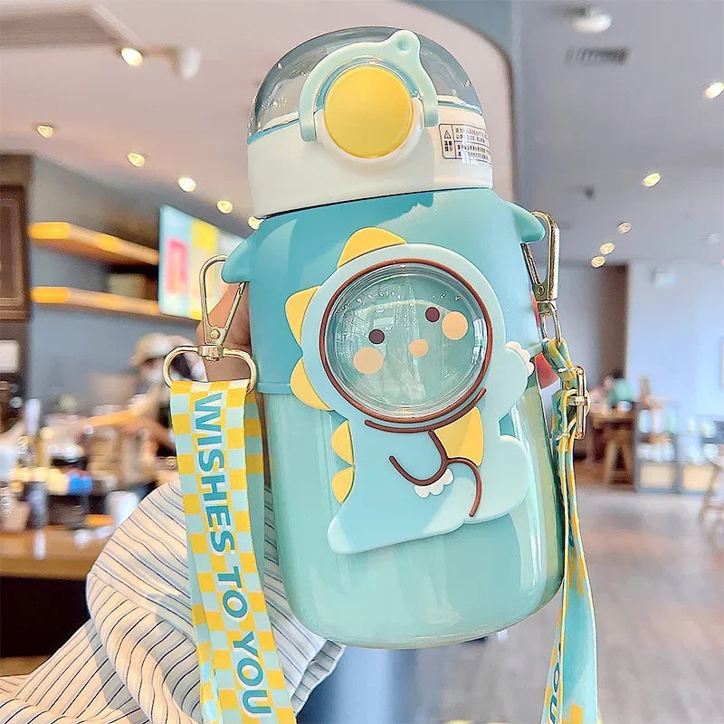 Portable Cute Water Bottle Insulated Cup Children Straw Thermal Tumbler Cartoon Thermos 316 Stainless Steel Vacuum Flasks Girls