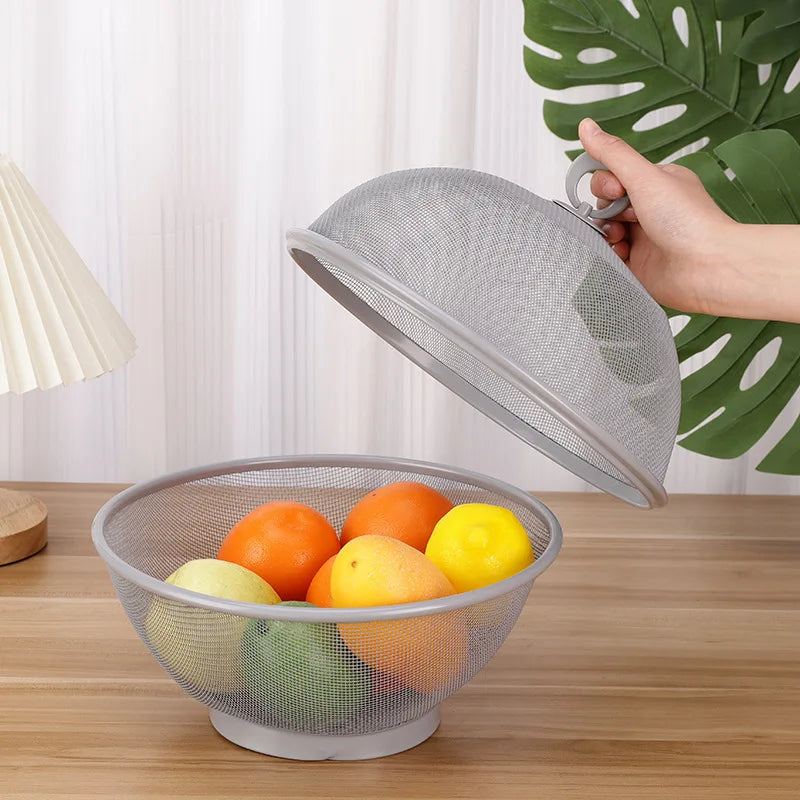 Iron Basket Anti-Mosquito Mesh Fruit Vegetable Basket Kitchen Drain Basket Vegetables Fruit Holder Portable Outdoor Picnic Use