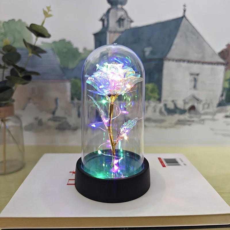 LED Light Foil Flower Artificial Rose Flowers Night Lamp Valentines Day Gift For Girlfriend Eternal Rose Wedding Decorative Gift