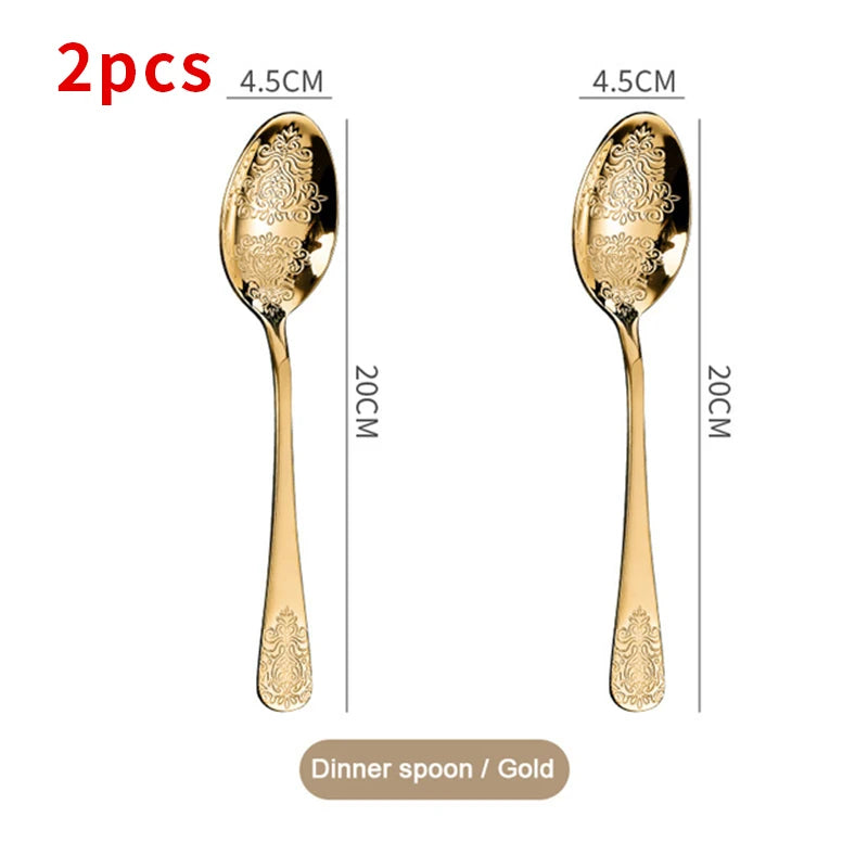 1/2/4/8/24 Pcs Gold Luxury Cutlery Sets Fork Spoon Knife Silverware Kit Vintage Carved Tableware Set European Dinnerware