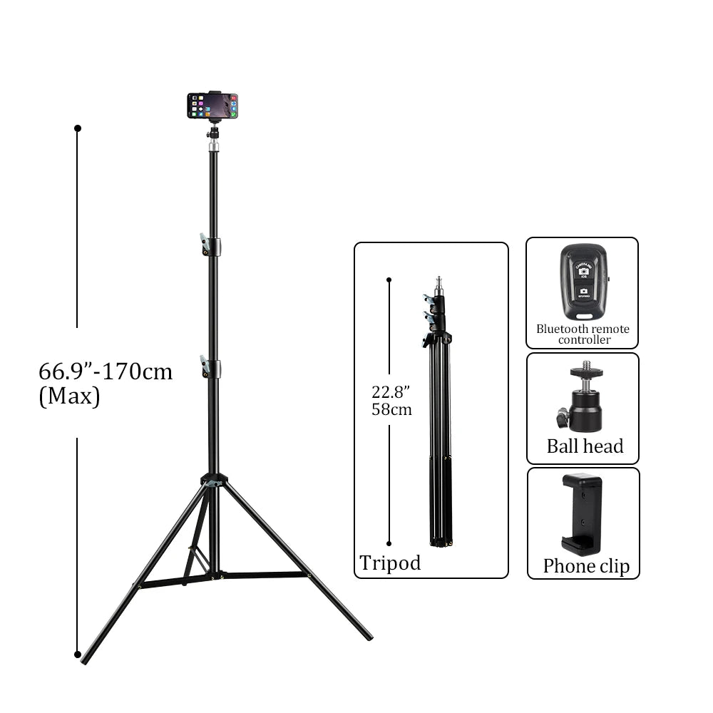 200CM Mobile Phone Live Support Photo Tripod Multi-Functional Video Recording Selfie Landing Tripod