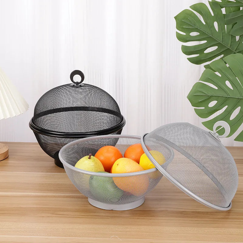 Iron Basket Anti-Mosquito Mesh Fruit Vegetable Basket Kitchen Drain Basket Vegetables Fruit Holder Portable Outdoor Picnic Use