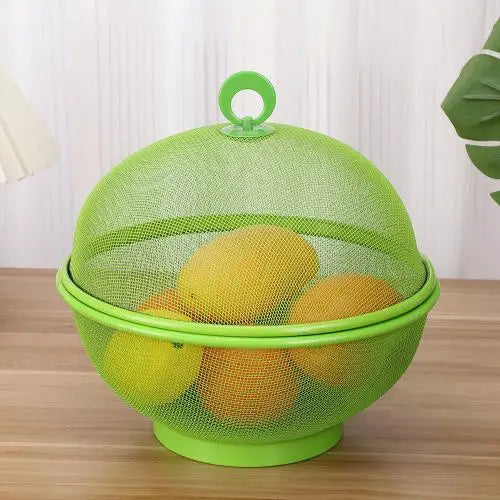 Iron Basket Anti-Mosquito Mesh Fruit Vegetable Basket Kitchen Drain Basket Vegetables Fruit Holder Portable Outdoor Picnic Use