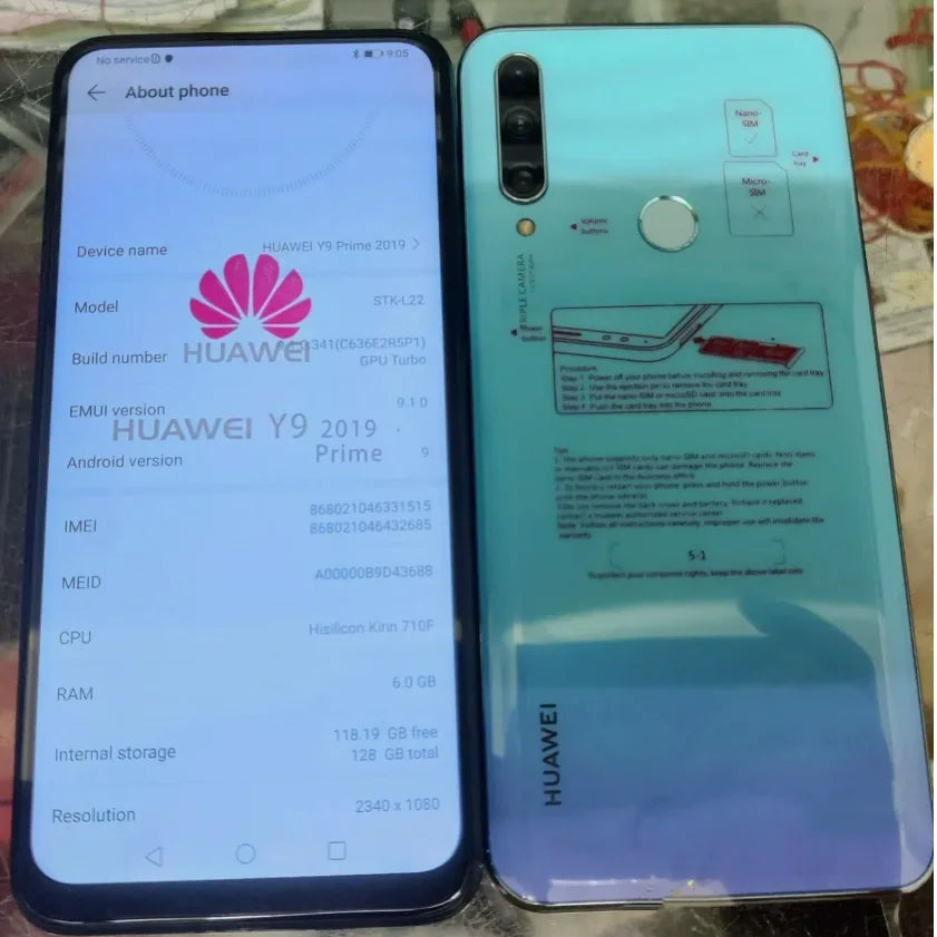 هاتف HUAWEI-Y9 Prime 2019، الإصدار العالمي، 8 جيجابايت، 128 جيجابايت، 6.59 بوصة، معالج HiSilicon Kirin 710F، كاميرا ثلاثية AI، بطارية 4000 مللي أمبير في الساعة،