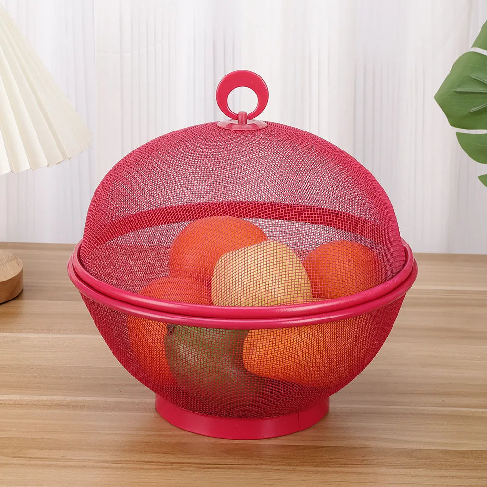 Iron Basket Anti-Mosquito Mesh Fruit Vegetable Basket Kitchen Drain Basket Vegetables Fruit Holder Portable Outdoor Picnic Use