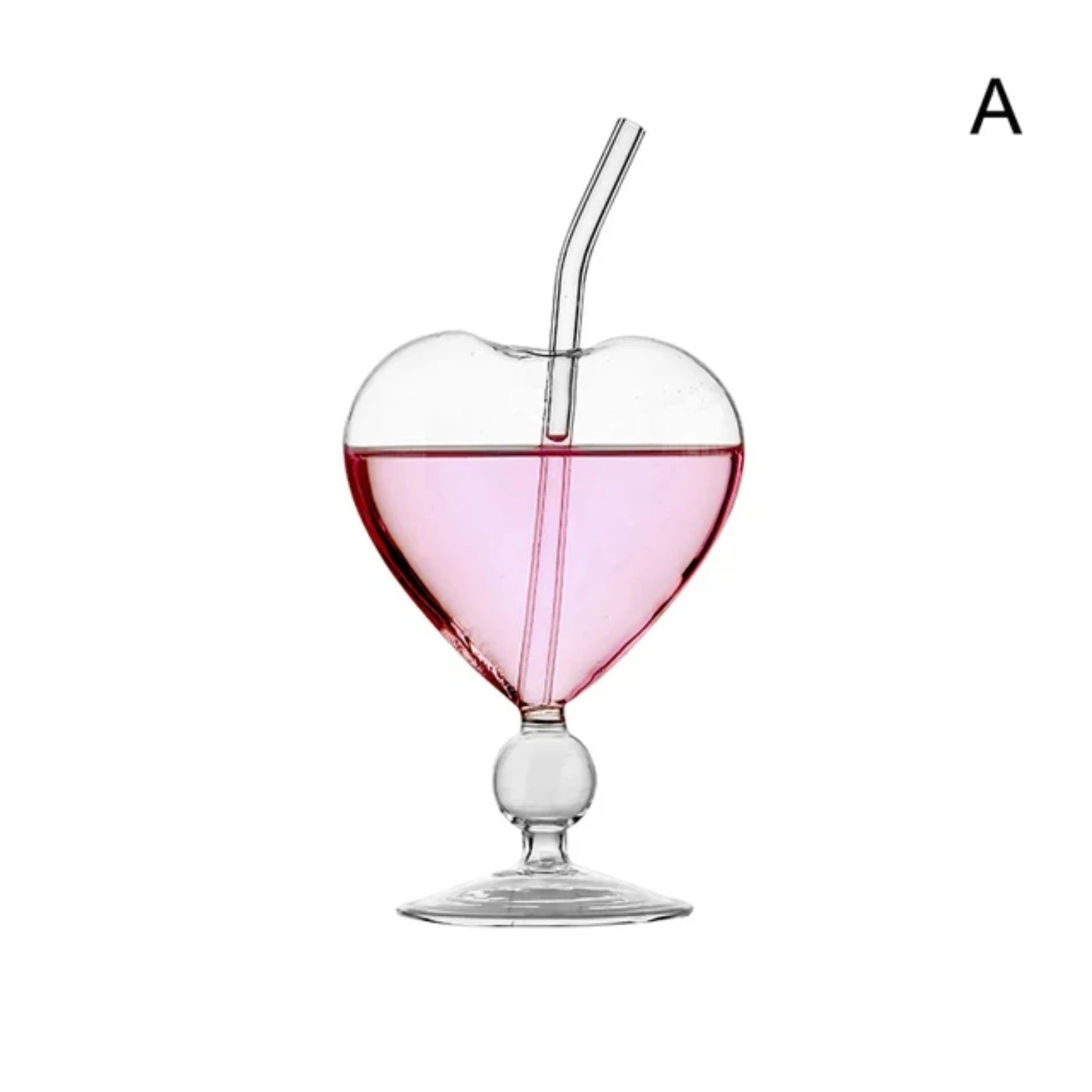 Lovely Heart-shaped Cup with Straw - Creative Glass Wine Juice Container for Club Drinkware Decoration - 1Pc