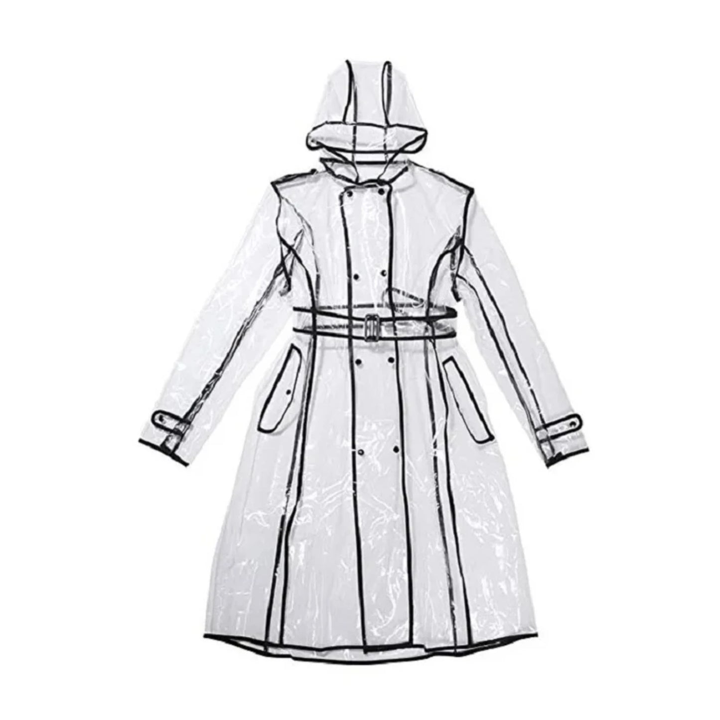 Waterproof Transparent Plastic Clear Long Ladies Raincoats Women Men Fashion Rain Coat Jackets Hooded with Belt