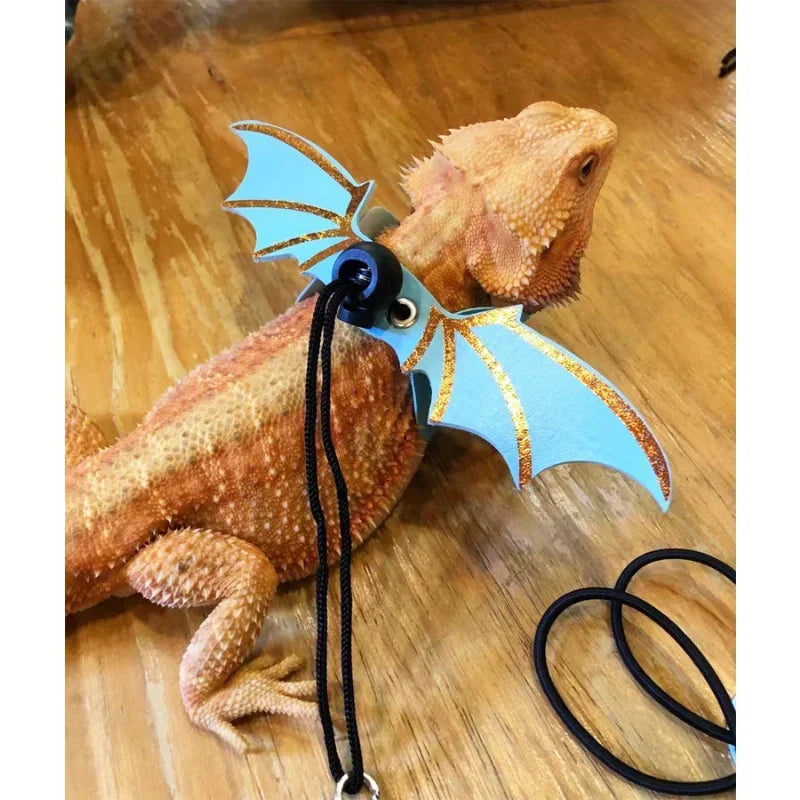 Adjustable Bearded Dragon Leash With Bat Wings Soft Leather  Harness  Amphibians And Other Small Reptile Dog choke collar Puppy