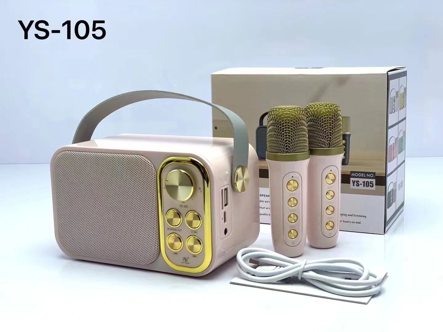 YS-105 10W Rechargeable Dual Mic Microphone Karaoke Palm KTV Handheld Speaker Wireless Soundbox Gold