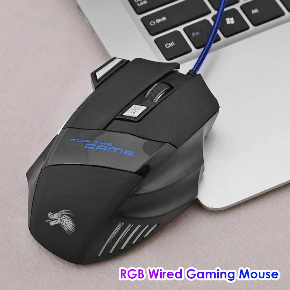 Wired Gaming Mouse 7-Color Backlight 5500 DPI Adjustable Black Wired Optical Computer Gaming Mice for PC Gamer Computer Desktop