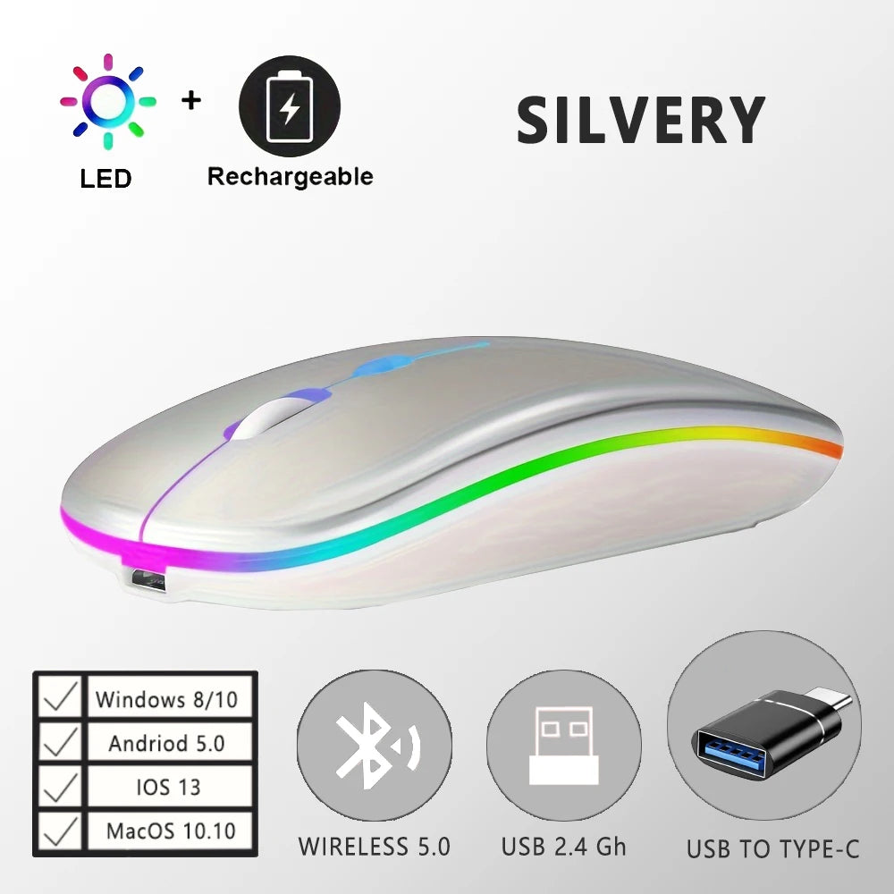 ماوس بلوتوث لاسلكي مع محول من النوع C إلى USB، ماوس ألعاب قابل لإعادة الشحن عبر USB مع بلوتوث لأجهزة MAC/Laptop/PC/Windows