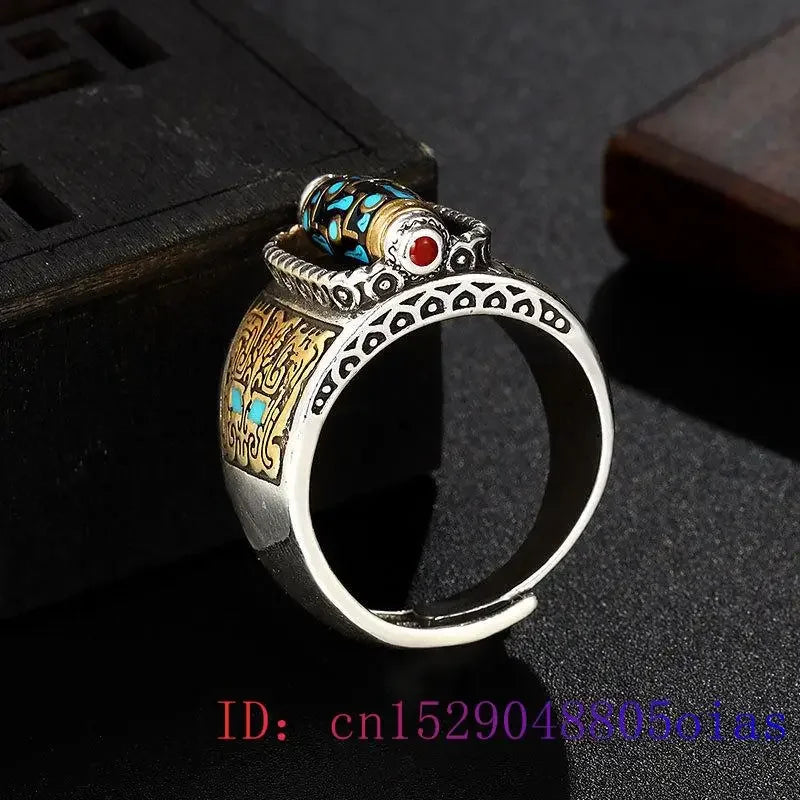 925 Silver Turquoise Tianzhu Ring Talismans Charm Amulet Jewelry Designer Luxury Gemstones Natural Fashion Women Jade