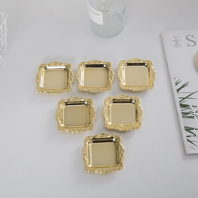 20Pieces Gold Storage Mini Tray Silver Cake Fruit Plate Jewelry Display Plastic Tray Party Sushi Plate For Home Decor