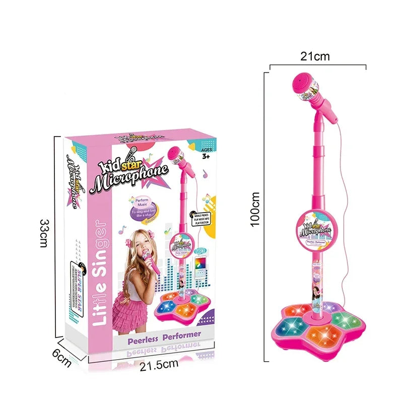 Kids Microphone Stand Karaoke Mic Speaker With Lights Music Instrument Toys Singing Machine Birthday Gift For Girl Boy