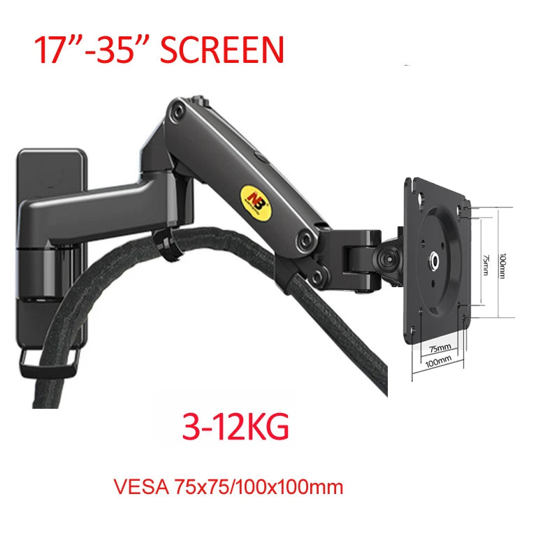 NB NEW F150 3-12kg aluminum Gas spring Monitor tv wall bracket full motion 2 arm 24"-35" LCD mount monitor holder led stand