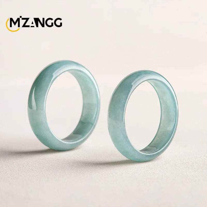 Natural A-goods Jadeite Blue Water Ring Simple Exquisite Fashion Ice Jade Ring Men and Women Holiday Gift Wedding Souvenirs