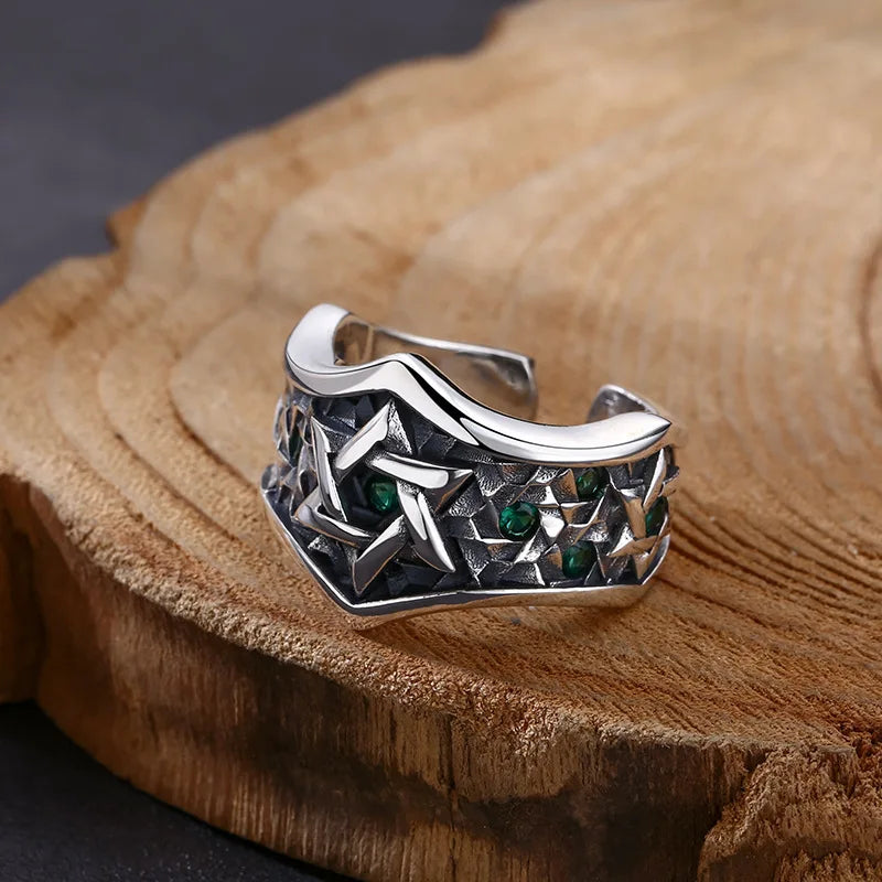 Wholesale 925 sterling silver ring six-pointed star stone men's ring opening thai silver retro trendyy personalized jewelry