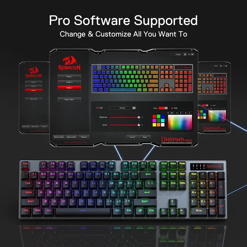 Redragon K556 PRO Upgraded Wireless RGB Gaming BT/2.4Ghz Tri-Mode Mechanical Hot-Swap Linear Quiet Red Switch Keyboard