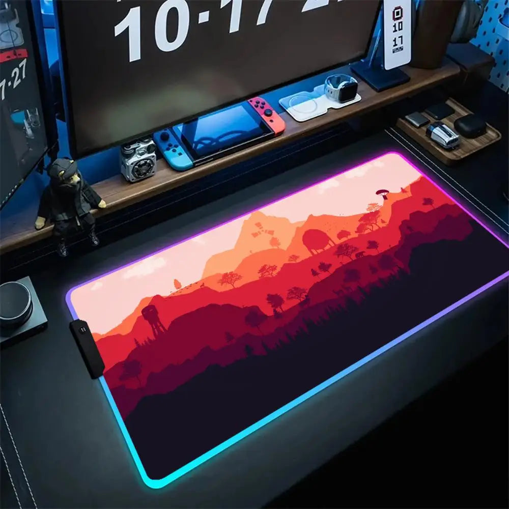 R_rust Teclado Mecánico Gamer Mouse Pad RGB Gamers Decoracion Desk Mat Pc Setup Accessories Cool LED Luminous Large Mice Pad