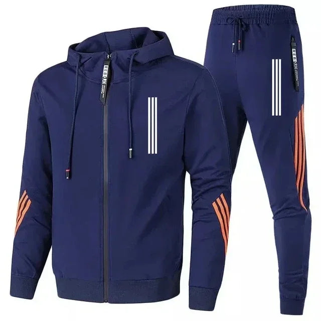 2025 Men's Hoodies+Pants Sets Triple Slant Hoodie Jacket Sport Zipper Tracksuits Sports Jogging Male Fitness Clothing Two Piece