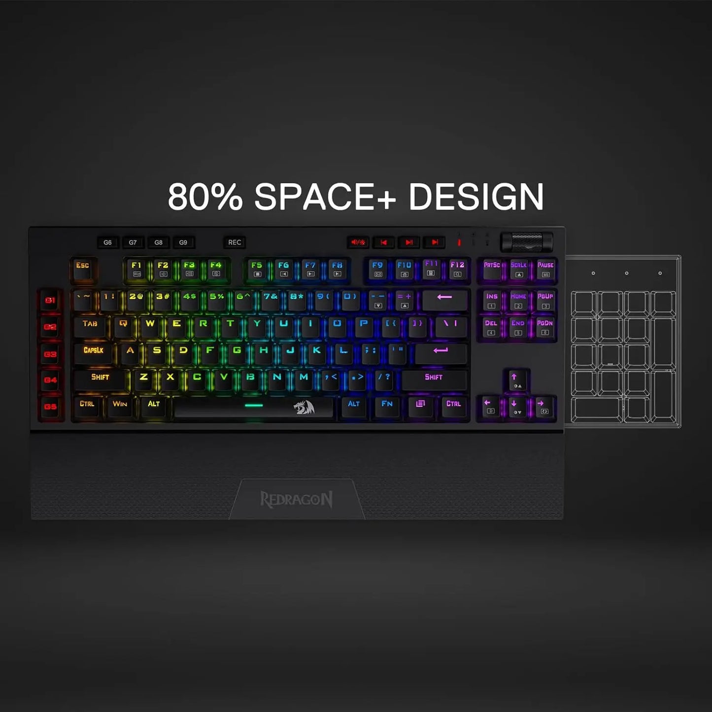 Redragon K596 Wired RGB Mechanical Gaming Keyboard, 87 Keys TKL Compact Keyboard Wrist Rest, Red Switches