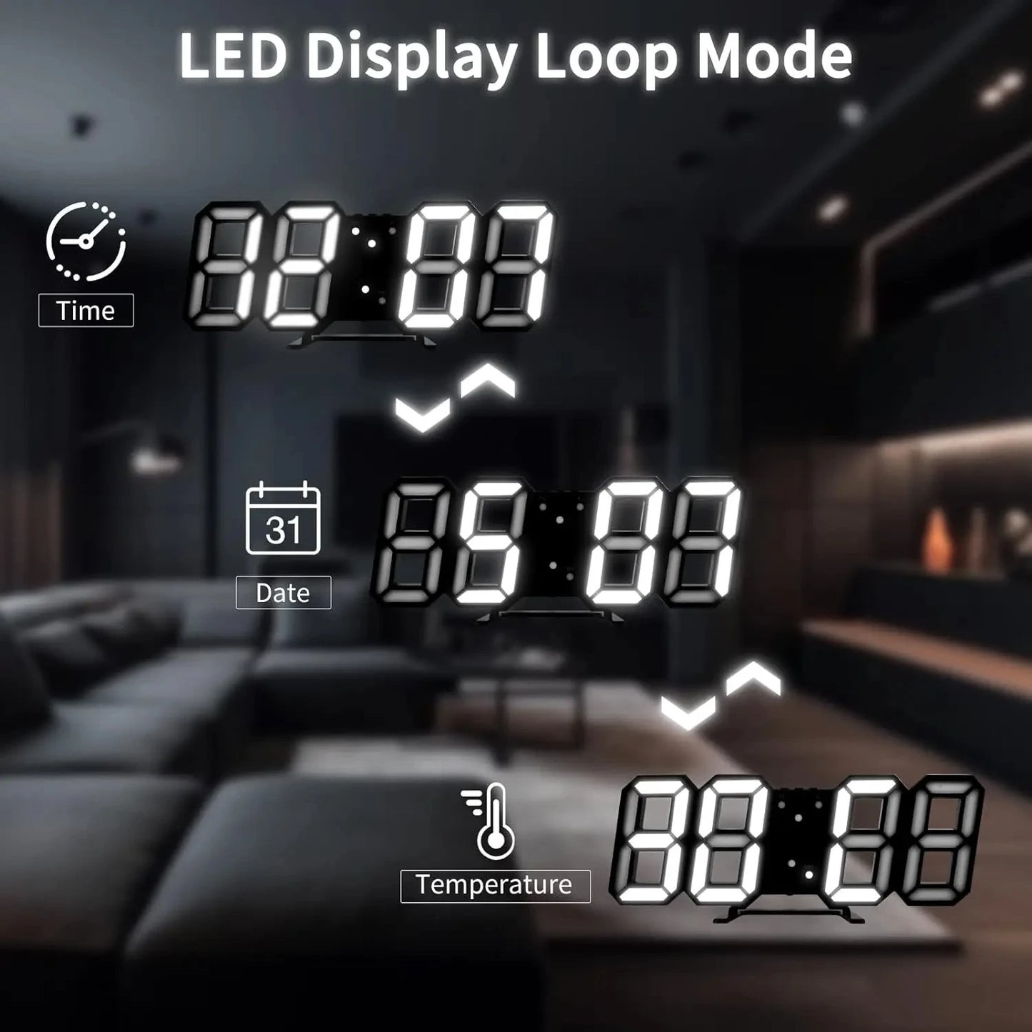 3D  Digital Clock Luminous Fashion Wall Clock Multifunctional Creative USB Plug In Electronic Clock  Decoration Led clock Queen