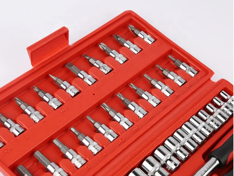 1/4 46 pcs CRV Portable torque ratchet wrench set socket hand tool set for Auto Repair Mini pipe bender Wrench Ratchet spanner