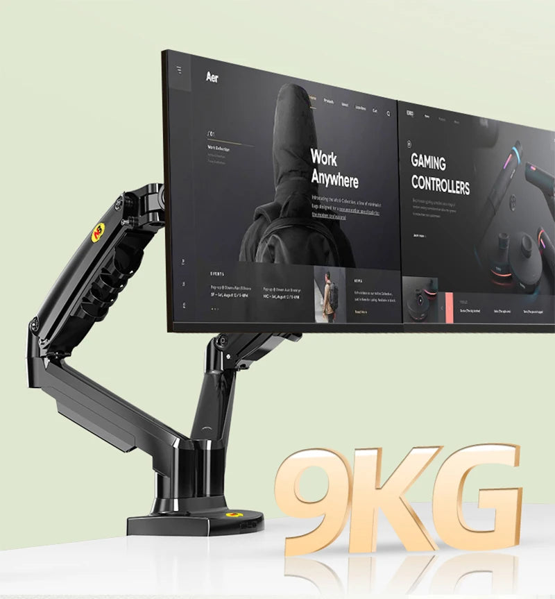 NB F160 Gas Spring 360 Degree Desktop 17"-27" Dual Monitor Holder Arm Full Motion Monitor Mount Bracket Load 2-9kg each