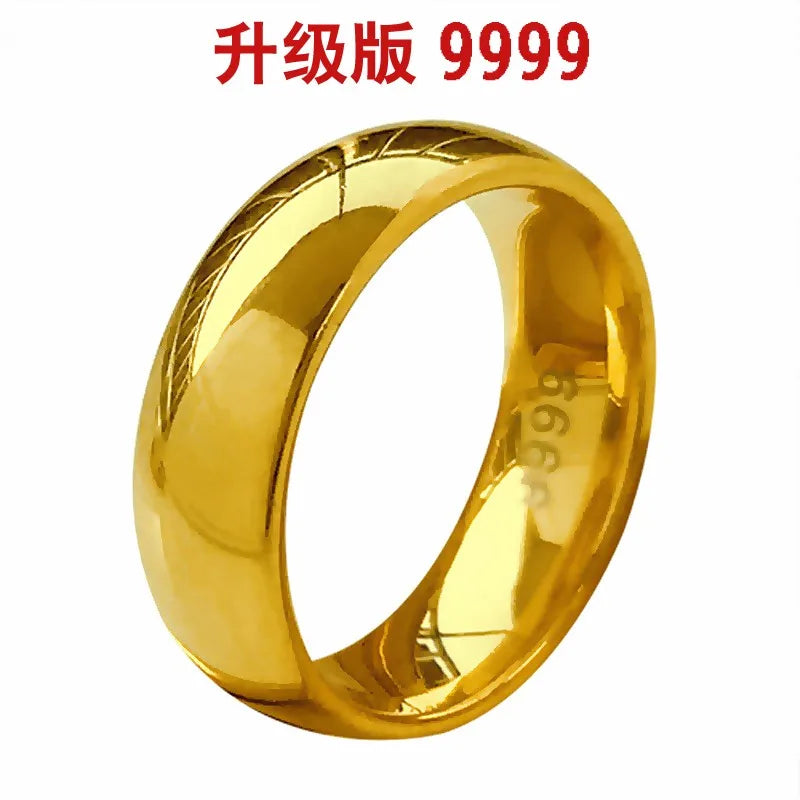 UMQ 24K Pure Plated Real 18k Yellow Gold 999 24k Plain Smooth Face Personality Money Seeking Couple Ring for Men and Women Coupl