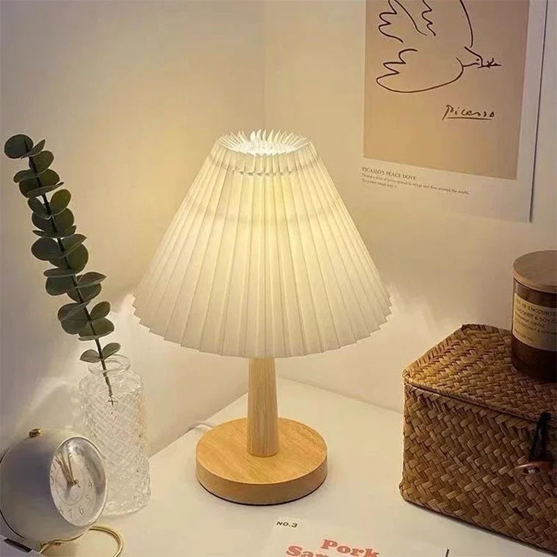 Nordic Pleated Table Lamp DIY Foldable 5V USB 220V Art Atmosphere Bedroom Bedside Night Light Home Decorate Rechargeable light