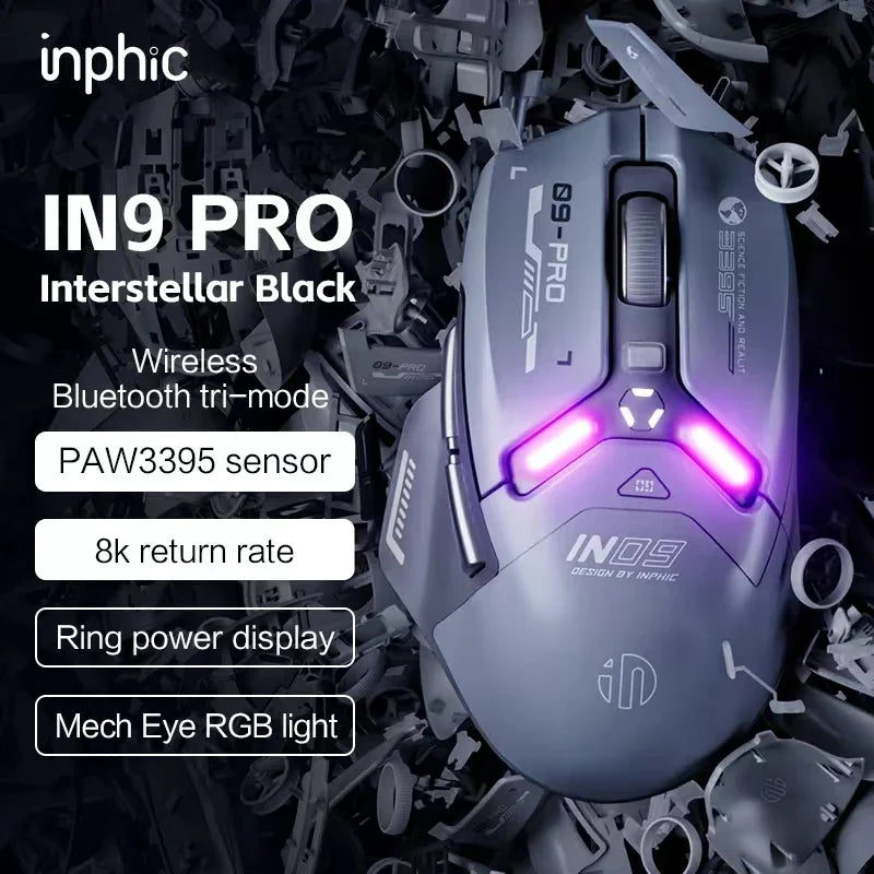 INPHIC IN9 Wireless Bluetooth Gaming Mouse Three-mode Ergonomic Macro RGB PUBG/LOL/CSGO Desktop Notebook Universal 10000DPI