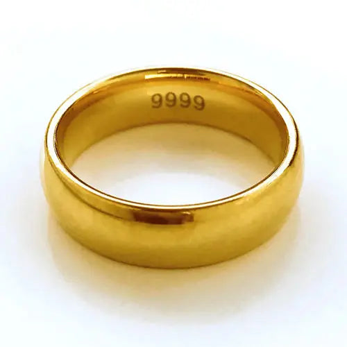 UMQ 24K Pure Plated Real 18k Yellow Gold 999 24k Plain Smooth Face Personality Money Seeking Couple Ring for Men and Women Coupl