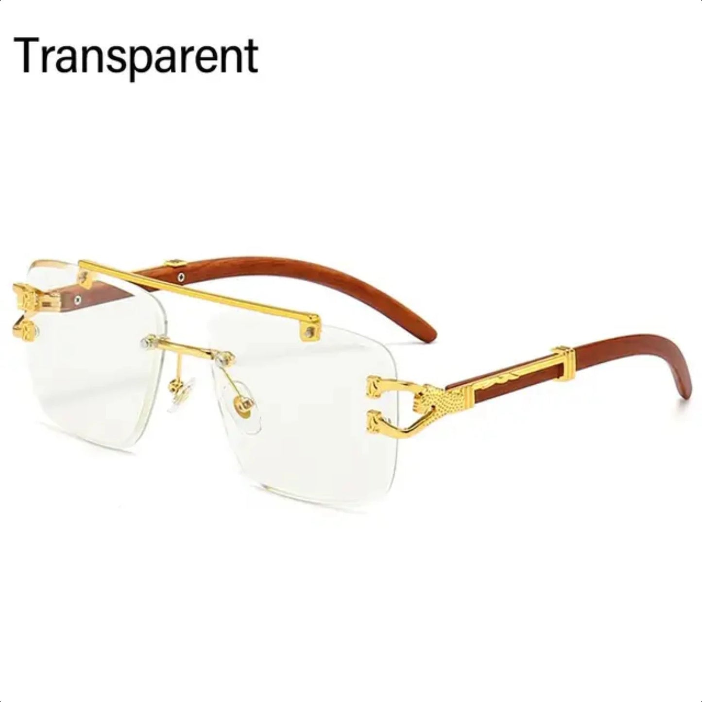 2024 Wooden Sunglasses  Men Square Rimless Sunglasses Women Wood Grain Vintage Fashion Outdoor Cycling Glasses  Retro Pesca