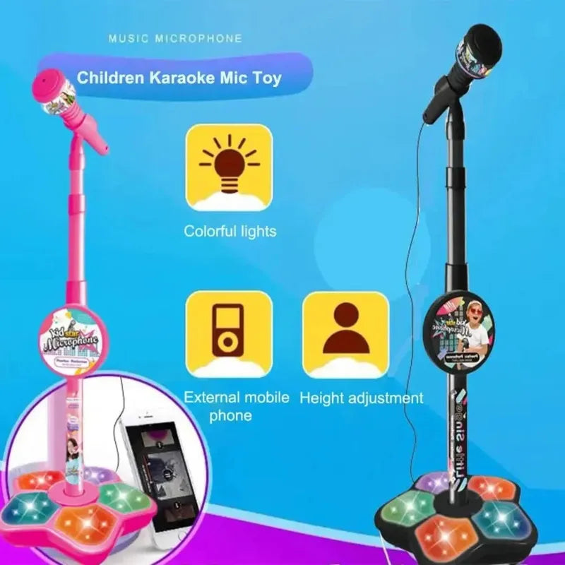 Kids Microphone Stand Karaoke Mic Speaker With Lights Music Instrument Toys Singing Machine Birthday Gift For Girl Boy