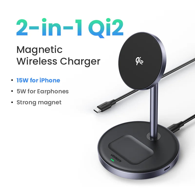 UGREEN Magnetic Wireless Charger Stand 20W Max 2-in-1 Charging Stand For iPhone 15 16 Pro Max/iPhone 14/AirPods Fast Charger