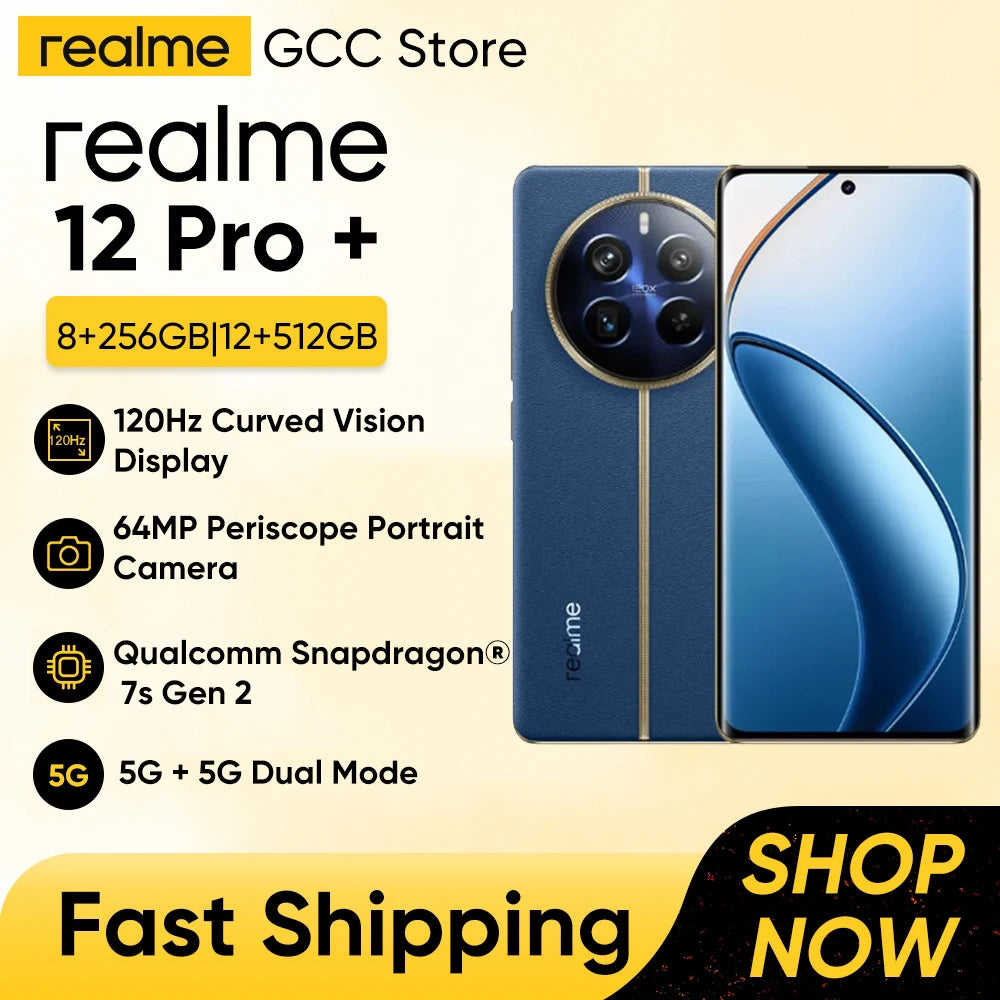 هاتف Realme 12 Pro+ 5G الذكي 12+512GB كاميرا Periscope Portrait بدقة 64 ميجابكسل هاتف Snapdragon SuperVOOC Charging 5000mAh