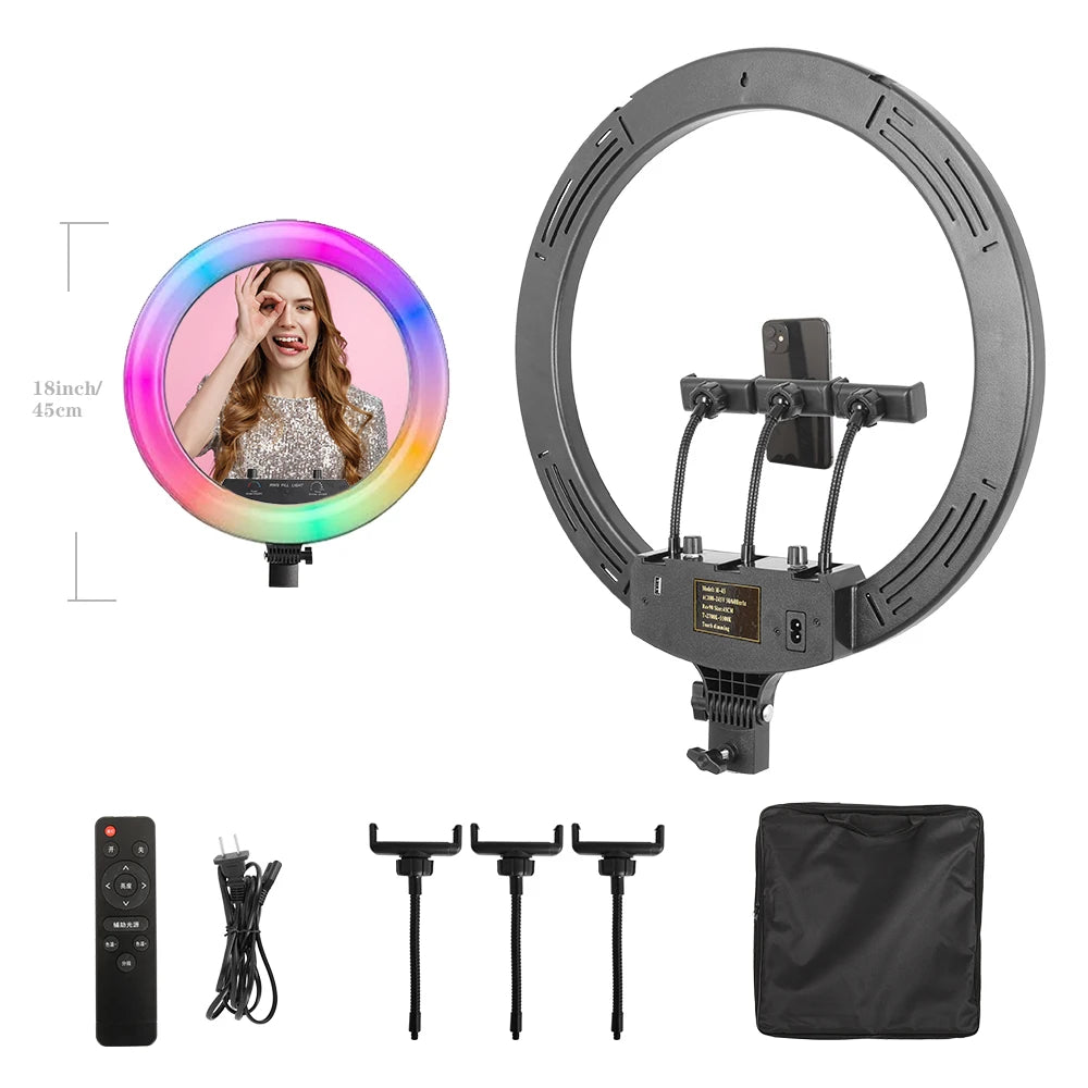 Photography 18 inch Ring Light LED Large Selfie Video Remote Control NO Tripod Stand Phone  YouTube Live Lighting Photo Studio