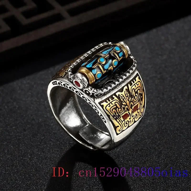 925 Silver Turquoise Tianzhu Ring Talismans Charm Amulet Jewelry Designer Luxury Gemstones Natural Fashion Women Jade