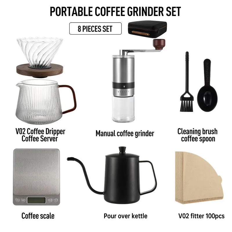 Portable Camping Manual Coffee Grinder Maker filter pot V600 Drip Pour Over Coffee Tea Sets With Travel Box Coffeeware Sets