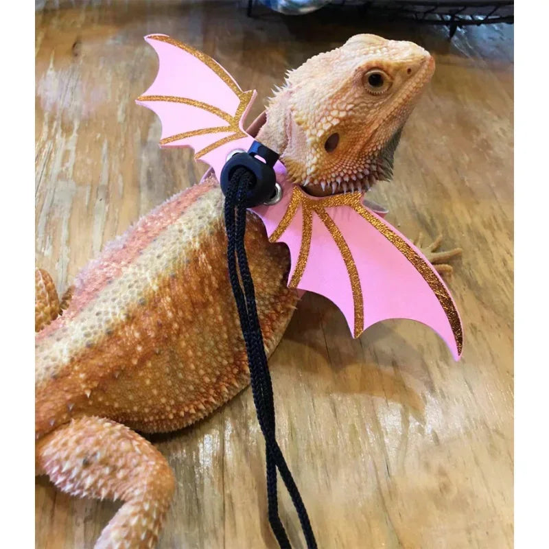 Adjustable Bearded Dragon Leash With Bat Wings Soft Leather  Harness  Amphibians And Other Small Reptile Dog choke collar Puppy