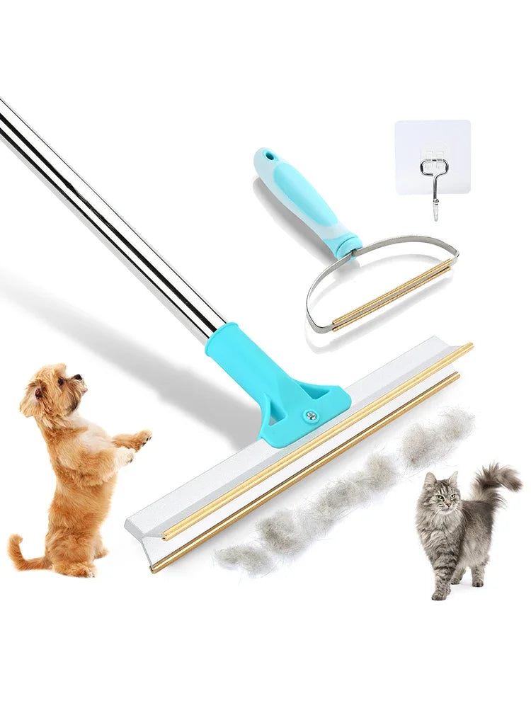 Pet Hair Remover Set Carpet Rake for Pet Hair Removal Adjustable Long Handle Cat Dog Hair Broom Reusable Fur Lint Remover Knife