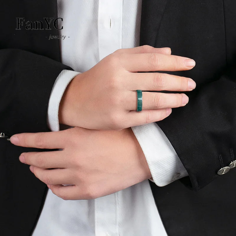 Myanmar A-goods Jadeite Blue Water Ring Hand-carved Simple Fashion Glutinous Ice Jade Ring Men and Women Holiday Gift