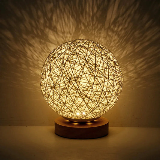 Romantic Night Light Creative INS Wind Starry Table lamp Bedroom Bedside lamp Fantasy Rattan Ball  Light (Light Yellow) Cat lamp