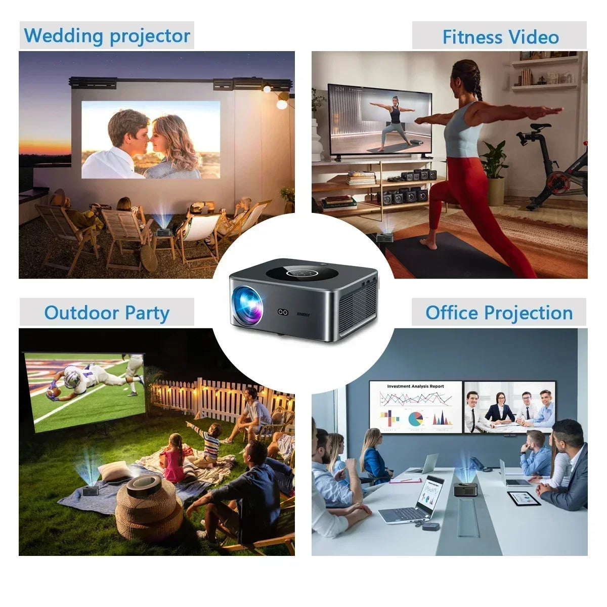 XIWBSY 1000ANSI Outdoor Projector 4K AutoFocus/Keystone Android Projector Video Home Theater Bluetooth Beamer Protable Proyector